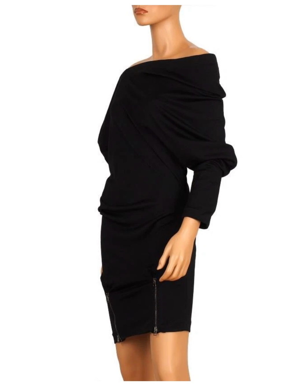 NEW TOM FORD BLACK SEXY ZIPPER DETAILS OFF THE SHOULER CURRENT SHEATH DRESS 42/8
